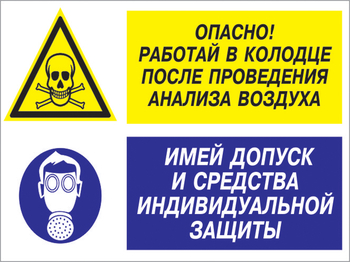 Кз 78 опасно - работай в колодце после проведения анализа воздуха. имей допуск и средства индивидуальной защиты. (пластик, 400х300 мм) - Знаки безопасности - Комбинированные знаки безопасности - . Магазин Znakstend.ru