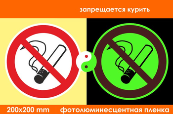 P01 запрещается курить (фотолюминесцентная пленка, 200х200 мм) - Знаки безопасности - Запрещающие знаки - . Магазин Znakstend.ru